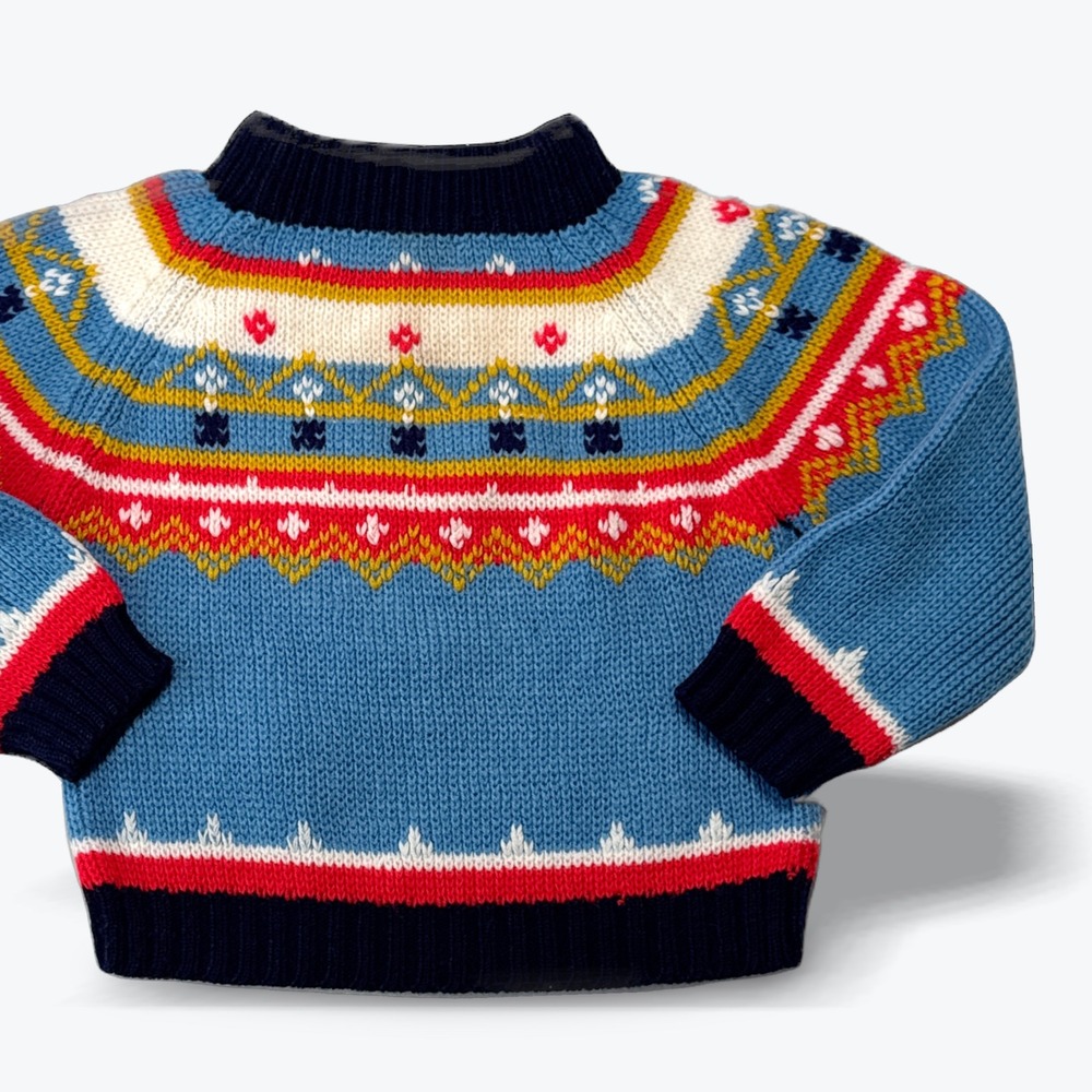 Vintage Fair Isle Sweater Baby 12-18M Mock Neck Blue Red Yellow